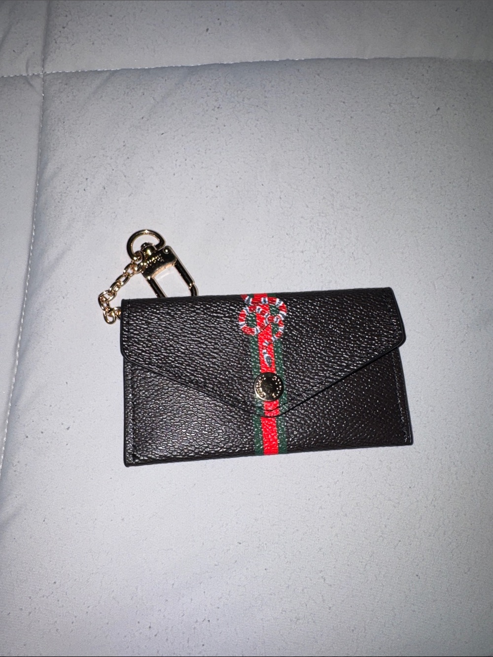 Black Envelope Card Holder with Red-Green Stripe and Gold Hardware